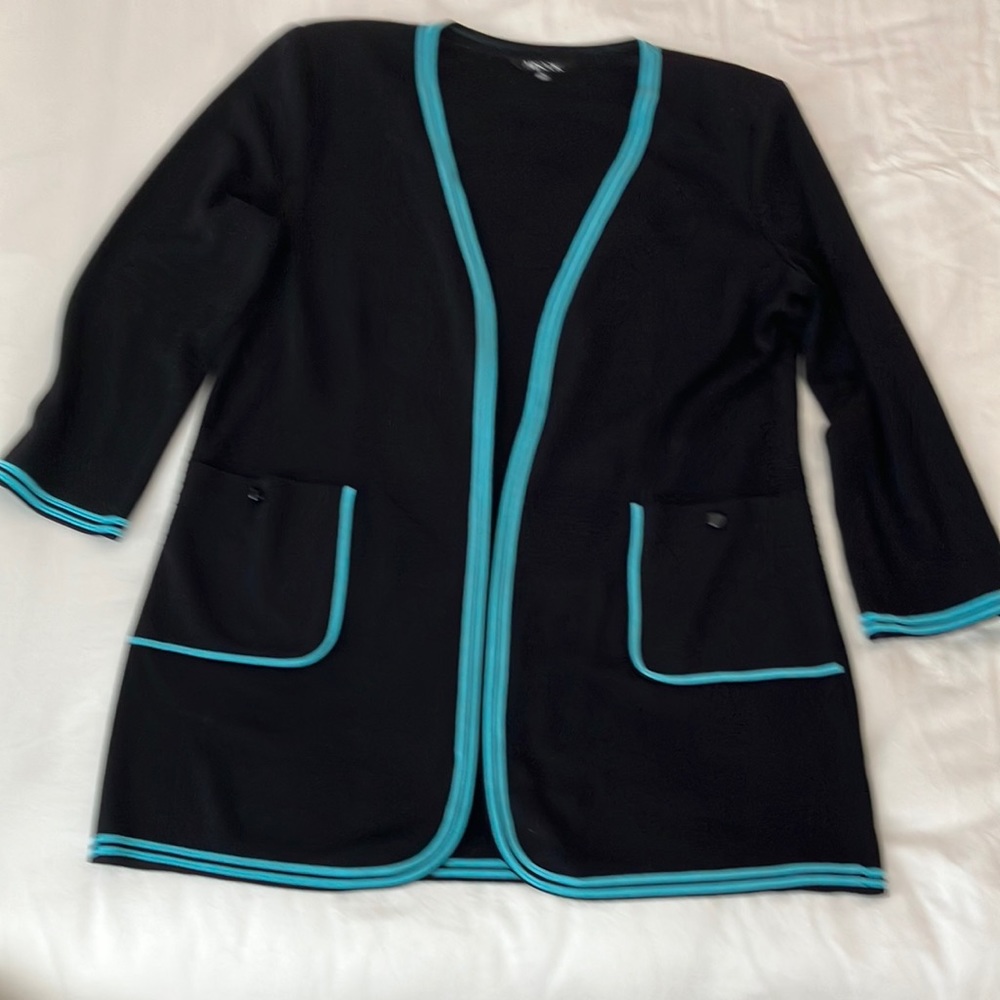 Exclusively Misook XL black and turquoise jacket